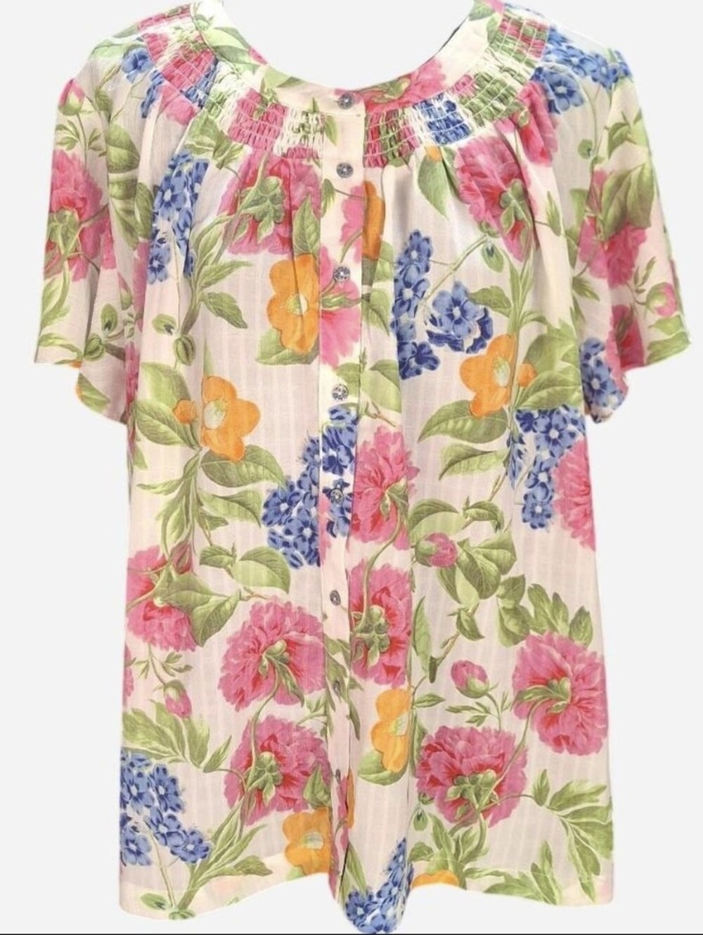 Rose & Olive Pink Multicolor Floral Button-Front Short Sleeve Top